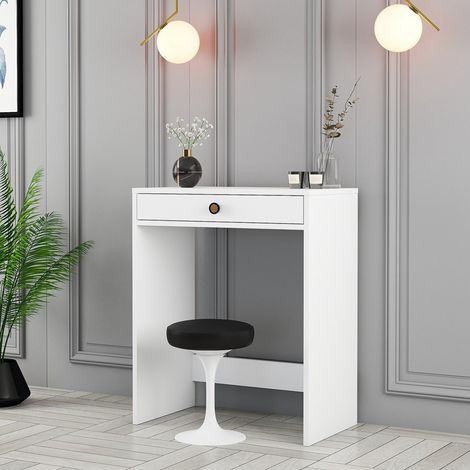 Carde Frisiertisch, Schminktisch mit Spiegel, 1 Schublade, Gestellfarbe Schwarz, 70x85x40h cm Weiß (1/5)