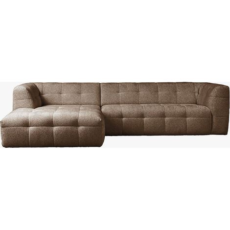 DEYNA Canapé d’angle en tissu capitonné taupe - Angle gauche (1/5)