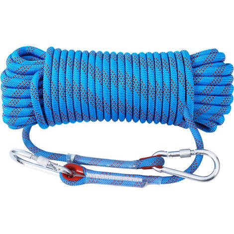 20m 8mm Corde De Sécurité Extérieure, Corde Escalade Corde De Sauvetage Corde D'Évacuation Corde D'escalade D'extérieur Avec Mousqueton Escalade Nylon Pour Randonnée Sport Et Camping