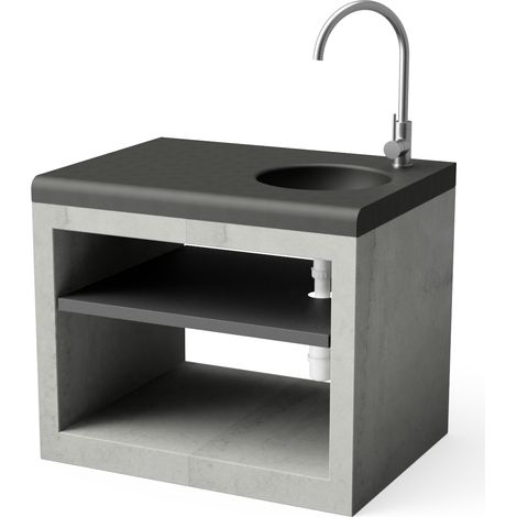 TUOZI - Module Kitaway Pure Origin avec évier et robinet pour Barbecue en Béton Préfabriqué (Gris - 84 x 63 x 63 cm) - Usage Extérieur