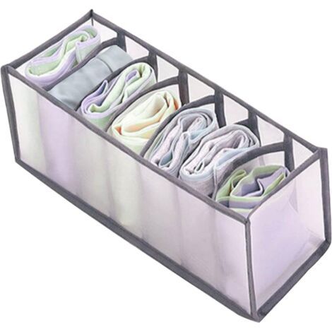 Organiseur de tiroir pliable (7 compartiments) - 1 pièce de rangement pour sous-vêtements, organisateur de vêtements pour chaussettes, sous-vêtements, vêtements de bébé, cravates, gris (1/3)