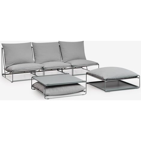 Conjunto de jardín con sofá modular de 3 piezas, mesa auxiliar y puff convertibles Amaro SKLUM             