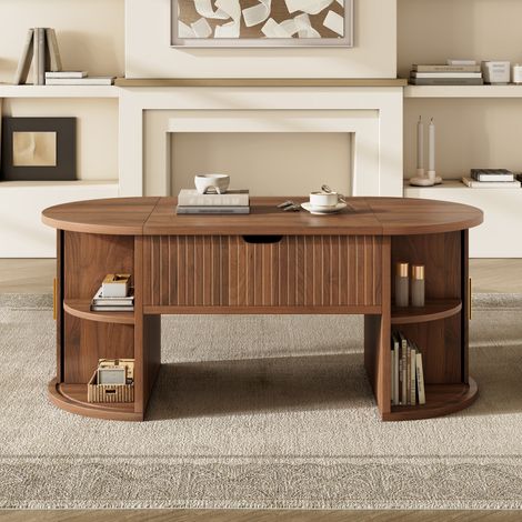 Table basse réglable 100x50x40,5cm - bureau et repas rangement coulissant - mdf - Noyer (1/5)