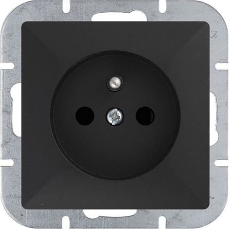 Prise Simple Avec Terre - Noir Mat - Compatible Boîtier Encastrement Standard - Pour Installation Résidentielle Et Professionnelle - 1 Pièce
