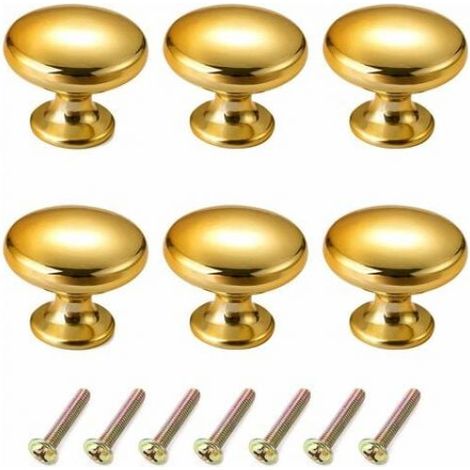 6 pièces boutons de commode ronds en ou kit de boutons de tiroir, Chrome brillant en alliage de zinc Type champignon Boutons de meuble à trou unique Poignées de meuble Bouton pour tiroir de cuisine (1/5)