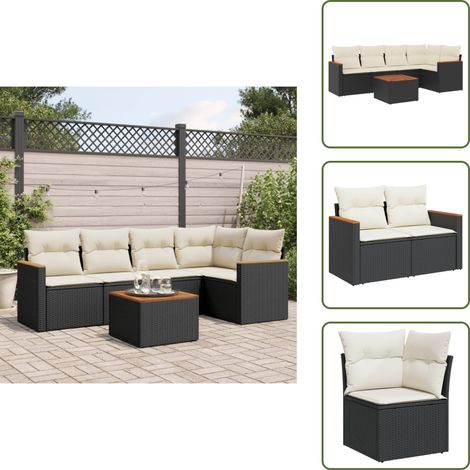 6-tlg. Garten-Sofagarnitur mit Kissen Schwarz Poly Rattan - Gartenmöbel Set - Outdoor Lounge - Rattan Gartenmöbel - Esstisch - Sofasatz (1/5)