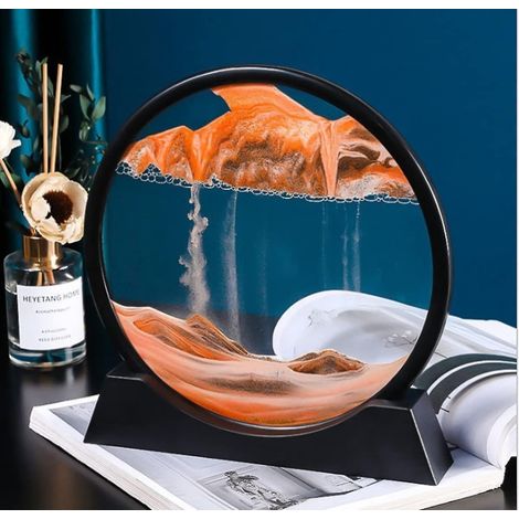 Bewegliche Sandkunst-Dekoration, 3D-Sandbild mit fließendem 3D-Effekt, runde Sanduhr-Dekoration mit Glasrahmen, für Büro, Schlafzimmer, Zuhause (Größe: klein, Farbe: gelb) (1/5)
