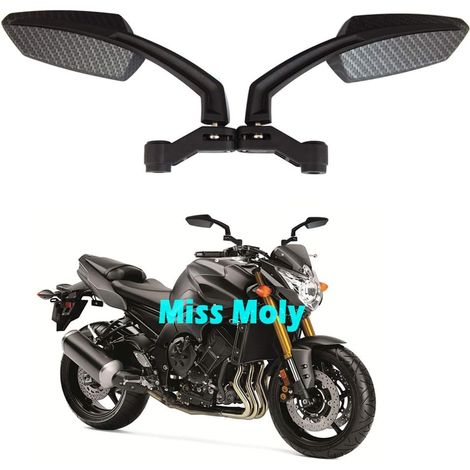 Rétroviseur Moto, 8mm 10mm Rétroviseurs de vélo de rue pour XJR1300 XJ6 FZ1 FZ6 MT-09 V-Max(Carbone) (1/5)