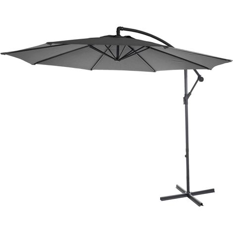 Ombrellone parasole decentrato Ø 3m inclinabile poliestere/acciaio 11kg grigio senza supporto 040000934