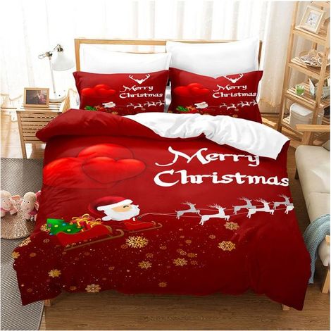 Housse de Couette Noël 3 Pièces Housse de Couette en Microfibre 140x200cm +2 Taies d'oreiller 65x65cm Dessin Animé 8 (1/5)