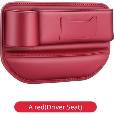 Sac de rangement multifonction rouge (siège conducteur) pour combler l'espace entre les sièges de voiture, avec porte-gobelet et porte-téléphone, en cuir PU, pour organiser les recoins de l'habitacle. (1/5)