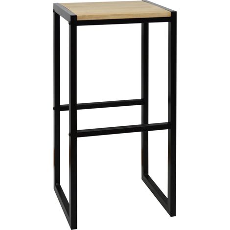 Pack de 2 taburetes altos iCub 36x32x75 cm Negro en madera maciza de pino acabado vintage estilo industrial Box Furniture (1/5)