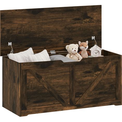 HOMCOM Storage Trunk for Living Room with Safety Hinges, 100cm, Rustic Brown