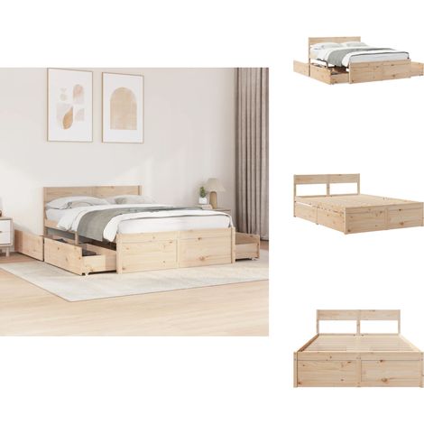 Cadre de lit sans matelas 135x190 cm bois de pin massif - Cadre De Lit - Lit Double - Meuble De Chambre - Bois Massif - Rangement Sous Lit (1/5)
