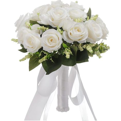 Bouquet de Mariée,Roses Artificial Flowers Bouquet Deblanc Fausse Rose Adapté au Mariage en Plein air (1/5)