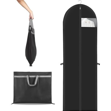 Housse de protection pour vêtements longs, anti-poussière et anti-mites, avec poche et poignée, 60 x 180 cm (noir) (1/5)