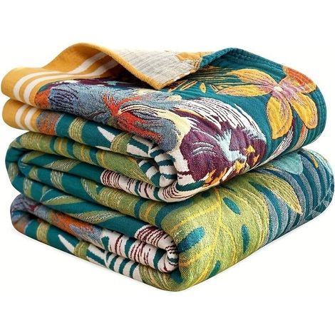 Couverture Bohème en Coton avec Motif Hibiscus Doux, Idéale pour Canapé et Lit, Confortable et Décorative pour Votre Intérieur (1/5)