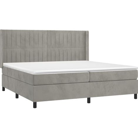 Cadre de lit LED avec sommier tête de lit matelas surmatelas 200x200 cm tissu velours gris clair TDL0207766