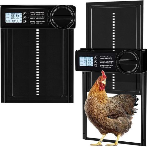 Ej.Life Porte Automatique Poulailler avec Minuterie du Soir/Matin, IP45 Porte Poulailler Automatique Anti-pincement Alliage d'aluminium Écran LCD Étanche, Porte Poulailler Fonctionne à Piles A (1/5)