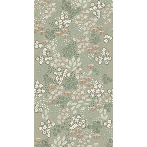 papier peint panoramique fleurs vert menthe grisé - ESTAhome (1/5)