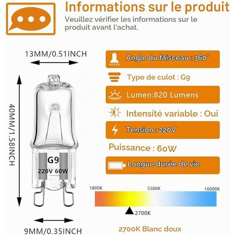 G9 Halogen Bulbs 60W 230V 820lm 2700K Dimmable Warm White (1/3)