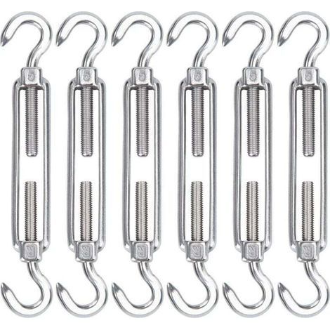 M5 Tendeur Cable Acier Inoxydable, Lot de 6 Tendeur de Fil Crochet et Crochet Réglable Heavy Duty Tension Hook & Hook pour Corde Cable Fil à Linge, Grillagefor Sun Shade Installation (1/4)
