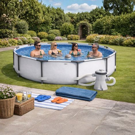 Prism Frame Pool Set with Filter Cartridge, Pump & Pool Cover 4-in-1  Pool Set 10 ft x 30in