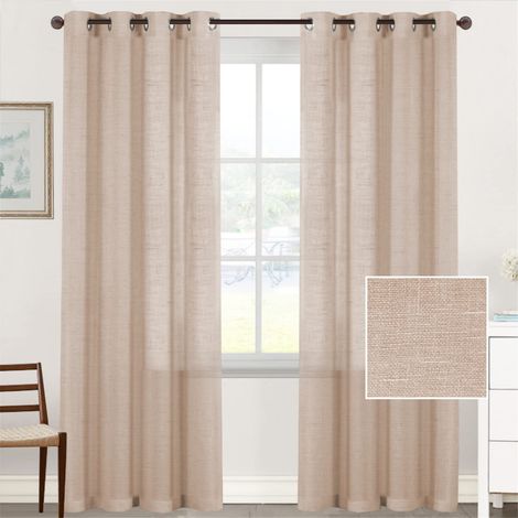 Brun Clair Rideaux Filet Semi-Transparents à Œillets 2 Pièces 132x274 cm, Sans Tringle, pour Salon Balcon Chambre Salle de Bain (1/5)