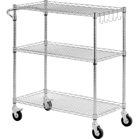 Chariot de Cuisine 3 Étages, Étagère en Métal Réglable, Table Roulante avec Poignée, pour Garage et Buanderie, 89x45x104 cm (1/5)