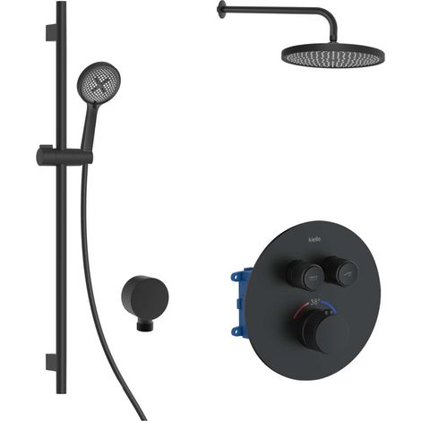 kielle Oudee - Mitigeur thermostatique encastré, 2 sorties, avec accessoires EcoSpare et corps d’encastrement, noir mat 20602SPT34
