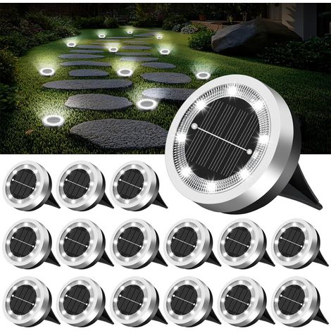 Lampe Solaire Au Sol Jardin Lot de 16,Lumiere Solaire Exterieur 8 LED,Étanche Spot,pour Terrasse Allée Chemins Pelouse Cour Outdoor Garden,Blanc Chaud (1/5)