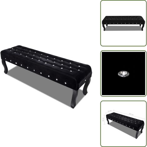 Banc noir tissu velours avec boutons en cristal - Banc Design - Banc Velours - Banc Moderne - Meuble Rangement - Chaise D'appoint (1/5)