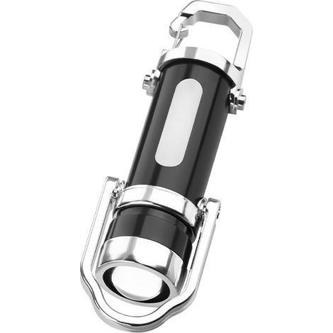 Mini lampe torche porte-clés - lampe torche - lampe porte-clés - télescopique - zoomable - rechargeable - portable pour une utilisation en extérieur - avec crochet - 12 x 3,5 x 3 cm Noir (1/5)