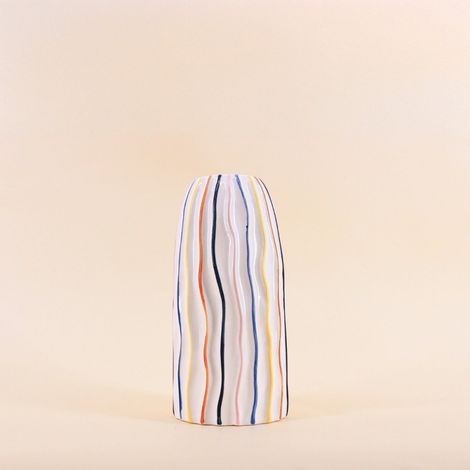 Vase blanc en céramique lignes colorées, H21cm (1/5)