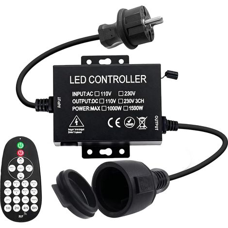Variateur de guirlande lumineuse de 1500 W 220 V-240 V - Boîtier en fer - Variateur LED 12 V/24 V - Variateur tactile en continu - Fonction Bluetooth - Télécommande RF - interrupteur plug-in (1/5)