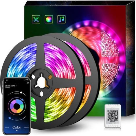 Ruban Led 20M, Bluetooth Bande Led Rgb Lumineuse Flexible Multicolore Avec App Contrôle Y Télécommande, Utilisé Pour La Décor[u1771]