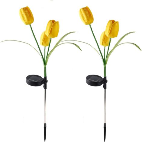 Lot 2 jaunes – Lampes solaires tulipes – Étanches – LED – Déco – Allée – Jardin – Terrasse (1/5)