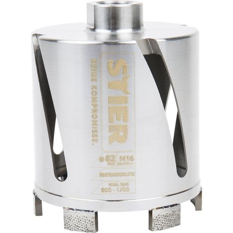 STIER Premium Diamant Dosensenker Mauerwerk Bohrkrone, Durchmesser: 82 mm, Bohrkopftiefe: 70 mm, M16, Seitenschlitze für Staubabtransport, Bohrkrone für Steckdosen, Dosenbohrer (1/4)