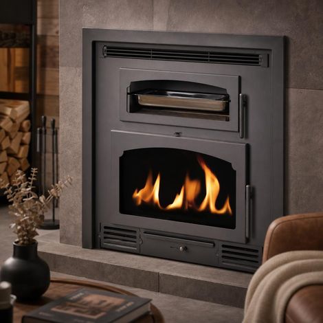 Insertable de leña con horno Muspel Thor 14 kW Doble combustión, turbina axial, acero y fundición (1/5)