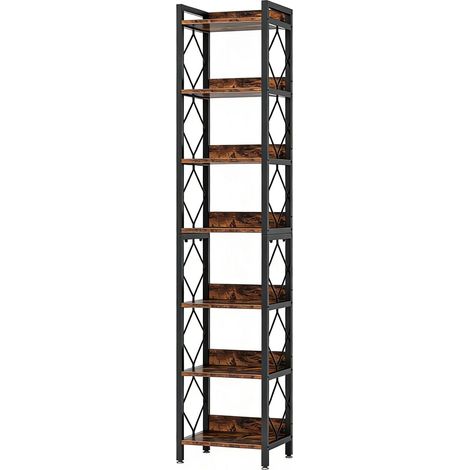 Étagère de présentation sur pied 7 niveaux étroite 34 x 34 x 200 cm noir et marron (1/4)