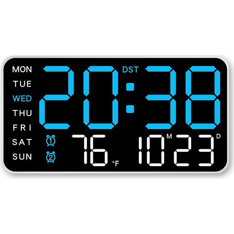 Horloge murale numérique sans cadre, multifonctionnelle, à suspendre ou à poser, affichage LED, style nordique, coque blanche, lumière bleue (1/5)