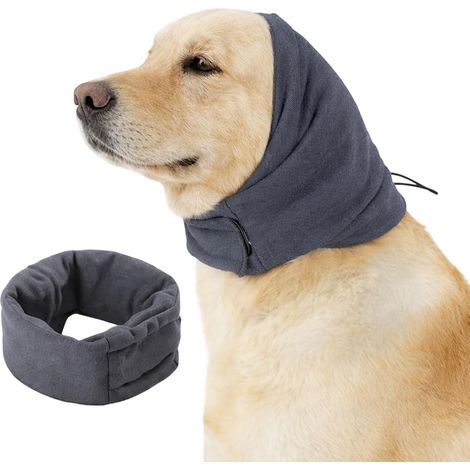 1 cache-oreilles pour chien - Gris - Bandana apaisant - Avec capuche apaisante - Protection auditive pour chien - Facile à nettoyer - Avec bande adhésive réglable (1/5)