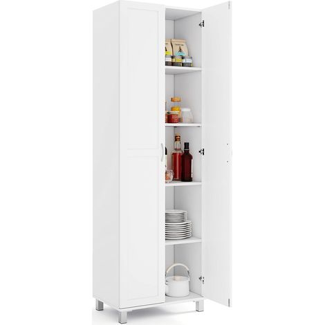COSTWAY Double Door Tall Storage Cabinet Freestanding Pantry Cabinet-White (1/5)