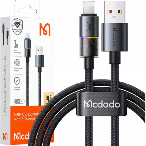 Mcdodo USB-Schnellladekabel für iPhone Lightning 3A 36W 1M LED Schwarz (1/5)