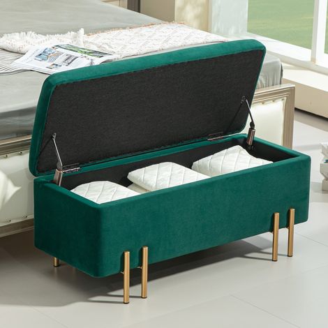 CHICFURN Banco con almacenaje 100 x 40 x 42 cm de poliéster verde para recibidor (1/5)