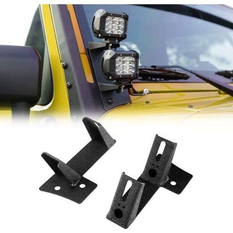 Satz mit 2 doppelten A-Säulen-LED-Lichthalterungen für das untere Windschutzscheibenscharnier, Offroad-Lichtleisten-Montagehalterung, kompatibel mit Jeep Wrangler JK 2DR/4DR 2007-2017 (1/5)