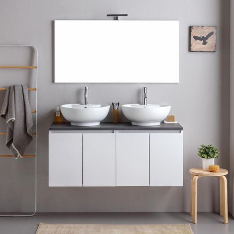 Mobile Bagno Sospeso 120Cm Bianco Legno Con Top Antracite E Specchio  Bilbao (1/5)