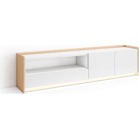 Skraut Home - Mueble TV, Televisión, Muebles de salón, almacenaje, 207x37x50cm, Para TV hasta 80", LED, Estilo Moderno, Blanco y roble soft (1/5)