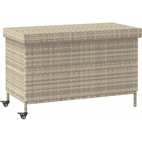 Boîte de Rangement Extérieure en Résine Tressée avec Roues, Gris Clair (1/5)