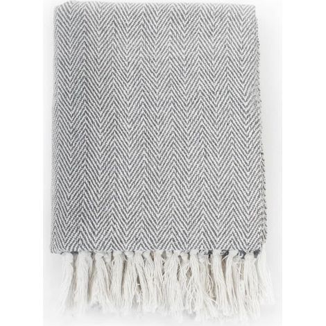 Couverture coton à chevrons 160x210 cm Gris (1/5)